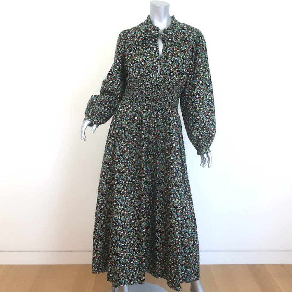 Doen Black Floral Maxi Dress with Multicolor Ditsy Print